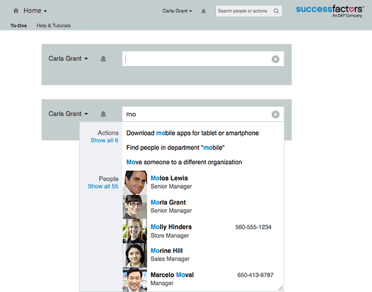 Action Search in global nav